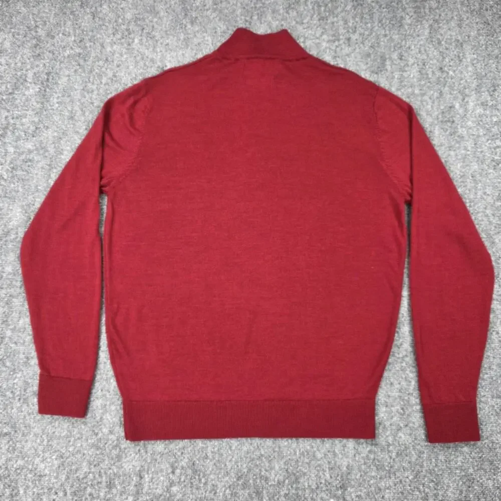Paul Costelloe Living Sweater Mens Large Red Merino Wool 1/4 Zip Mock Neck